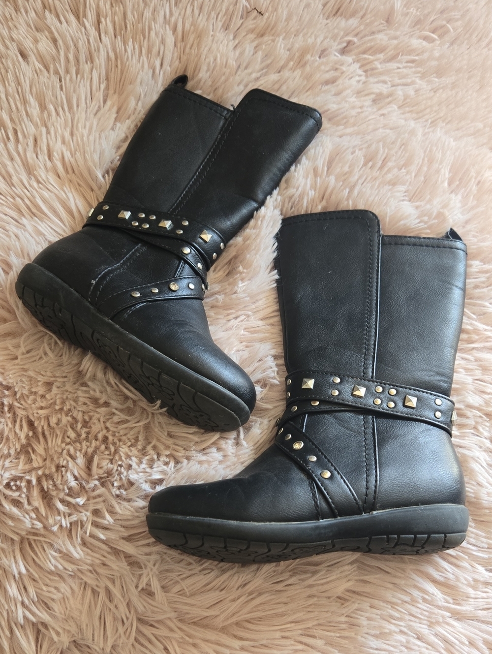 BLACK toddler tall cowboy boots zipper and studs size 8